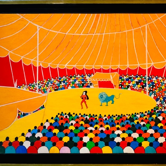 Vintage Nicola Ortis Poucette "Circus" Oil Painting: Naïve-Style French Folk Art - Picture 2 of 14
